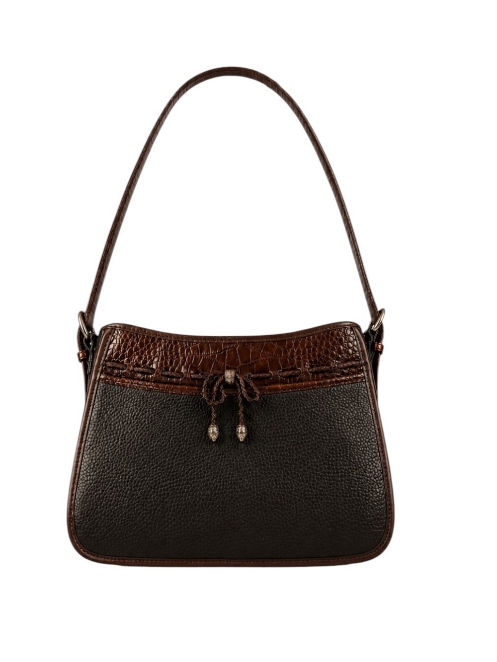 Vintage Brighton Leather Emma Shoulder Bag Black & Brown Croc Embossed with Bow